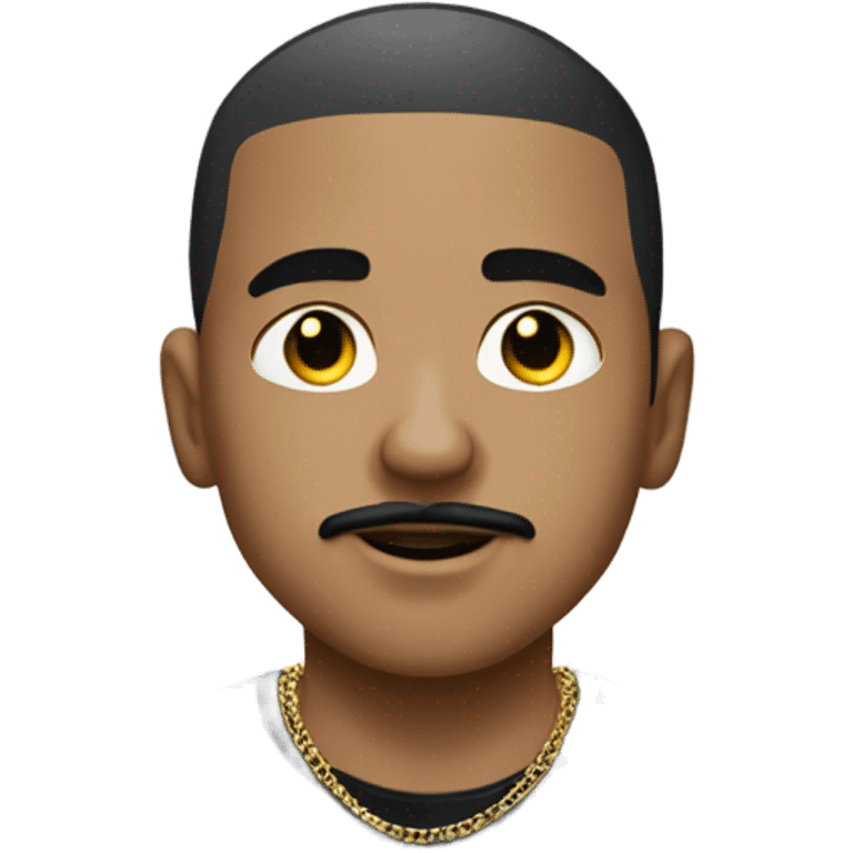 Withe boy with black buzz cut and big black mustache and gold chain in rapper t shirt  emoji