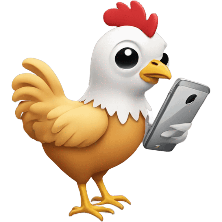 A chicken without a head looking at his phone emoji