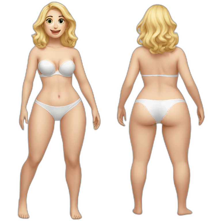 Full body Caucasian curvy beauty white knickers back and front views emoji