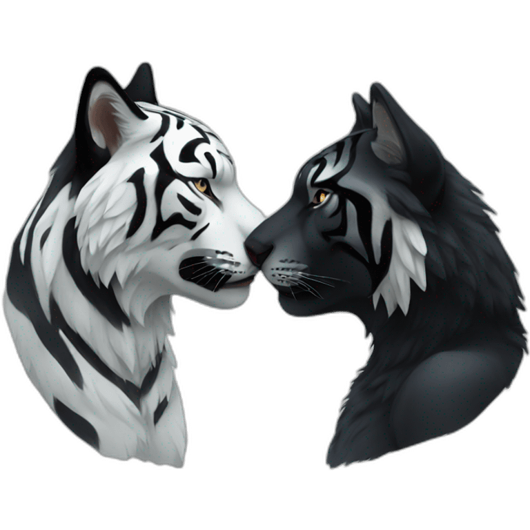 Black wolf kiss white tiger emoji