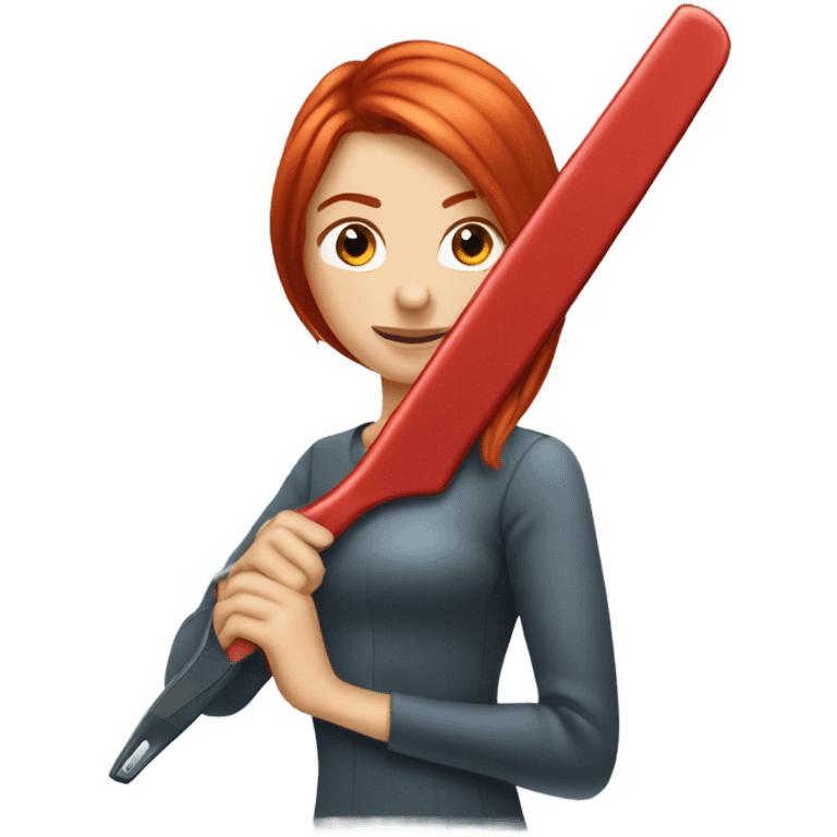 A red headed girl with a straightening iron in her hand to straighten her hair emoji