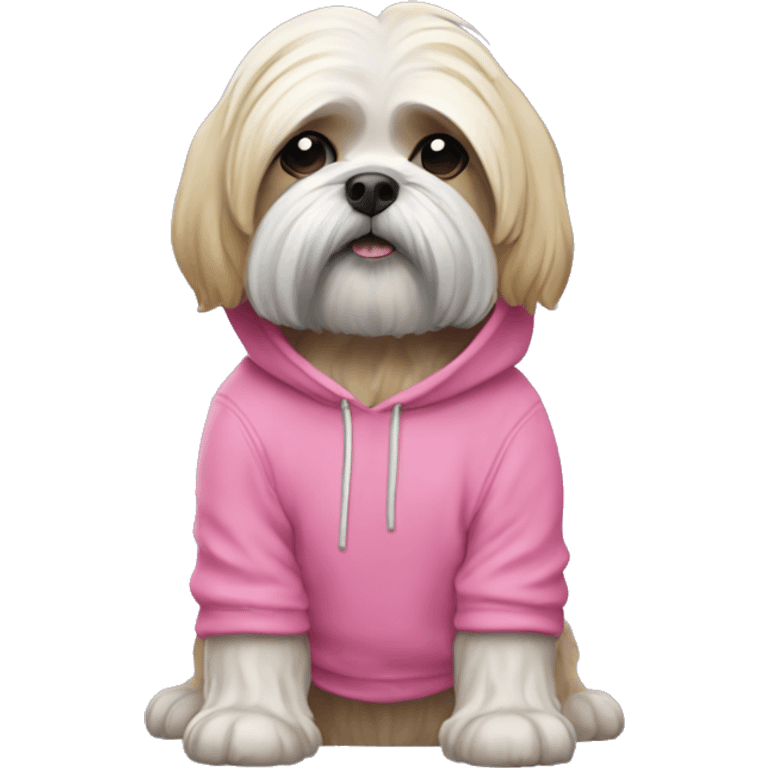 Lhasa apso dog wearing pink hoodie  emoji