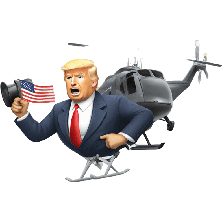 Donald Trump flying a helicopter saying vote with a megaphone emoji