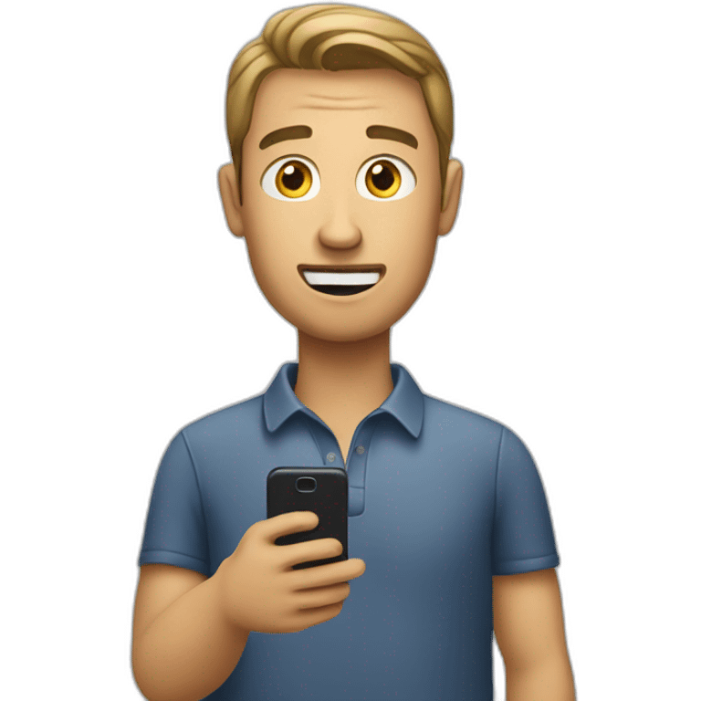 A man talks to his mobile phone sideways emoji