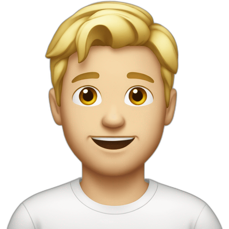 twenty year old white boy with blond hair and little beard with white t-shirt emoji