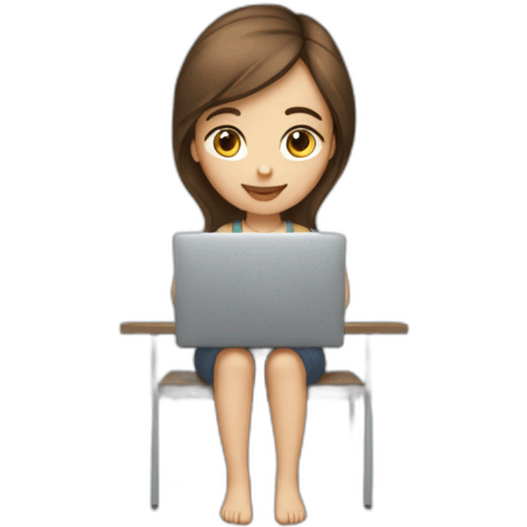 pretty programmer girl with brown hair working with MacBook emoji