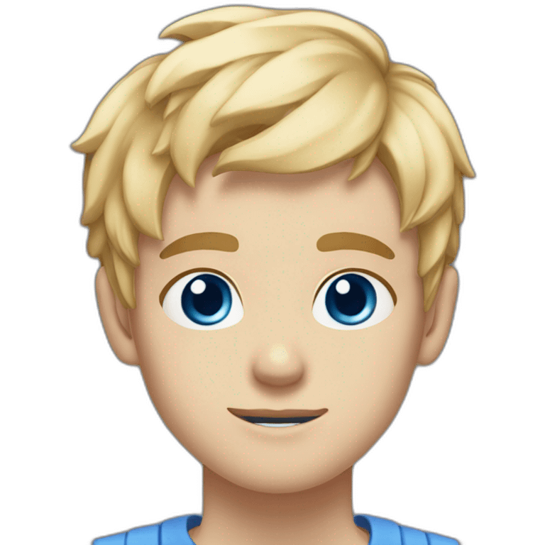 19-year old boy with short blonde hair and blue eyes, vertical white scar on face emoji