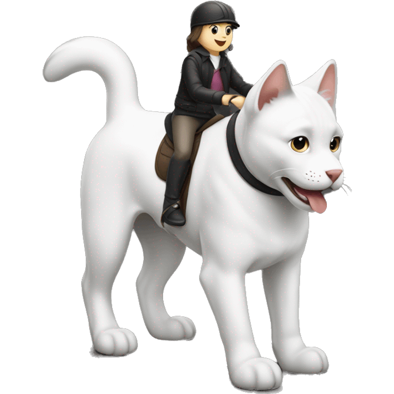 black and white kitty riding laddie dog emoji