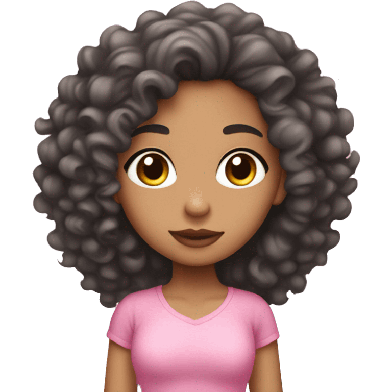 lightskin girl with curly black hair in pink emoji