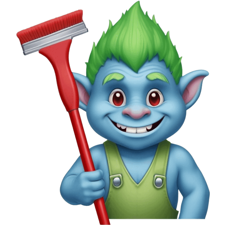 blue Troll cleaning a window using red squeegee emoji