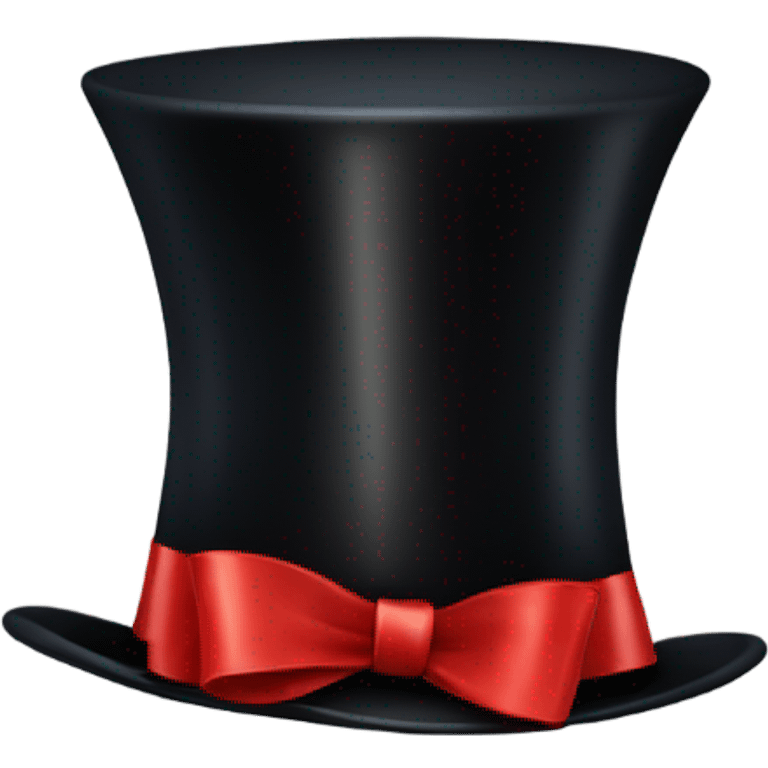 A black top hat displaying a red ribbon around the base. The ribbon forms a visible bow at the front, with the ends falling slightly over  emoji