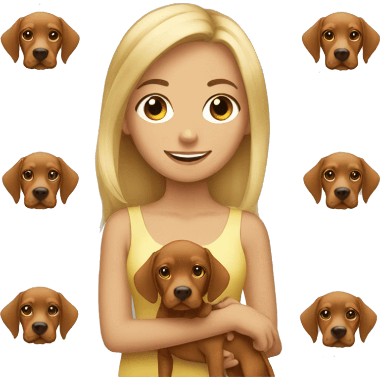 Pretty tan blonde girl holding vizsla  emoji