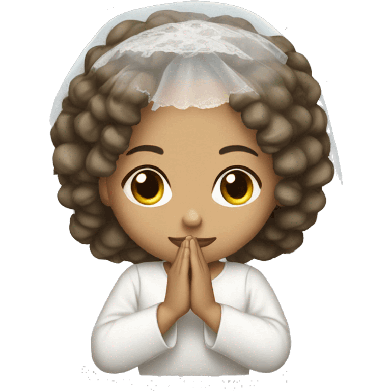 Light skin girl praying with lace white veil  emoji