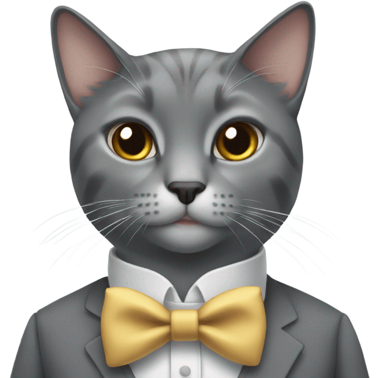 Gray cat in a bow tie and top hair  emoji