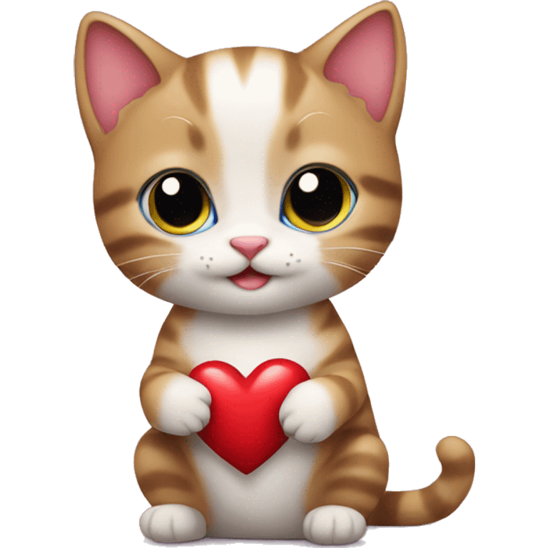 Cute kitten holding a heart emoji