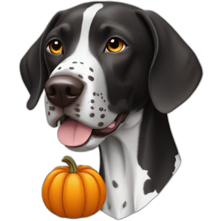 black and white german shorthair pointer dog with pumpkin emoji