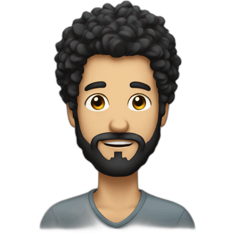 men with black curly hair and beard have a idea emoji