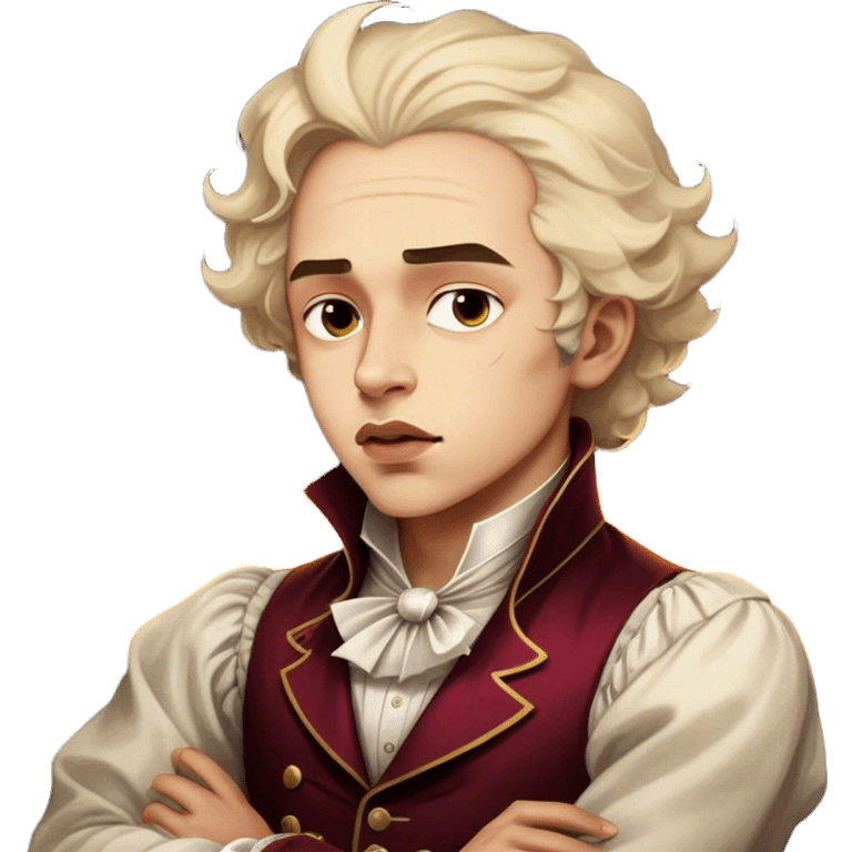 Cinematic Realistic Beethoven Portrait Emoji, depicted as a passionate composer with intense expressive features in period attire, rendered with rich textures and dramatic moody lighting that captures the turbulent genius of his music. emoji