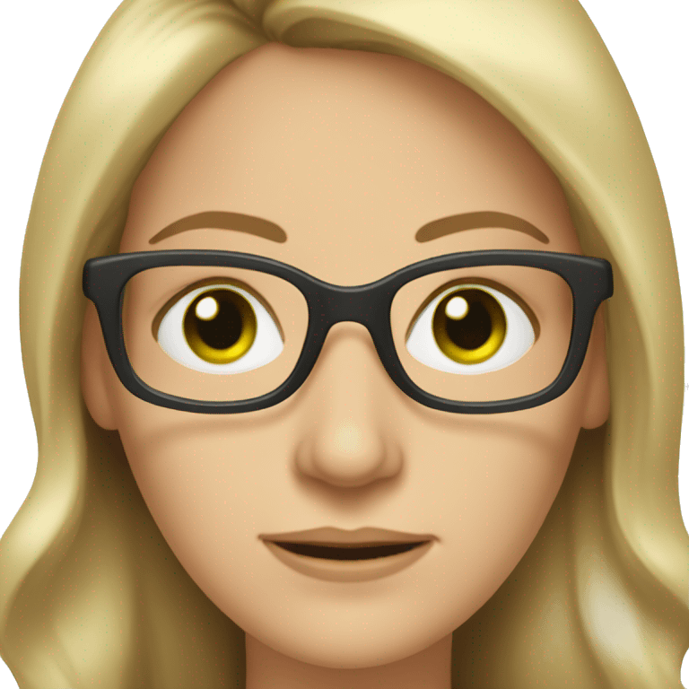 Middle aged white woman long  dark blonde hair green eyes with glasses  emoji