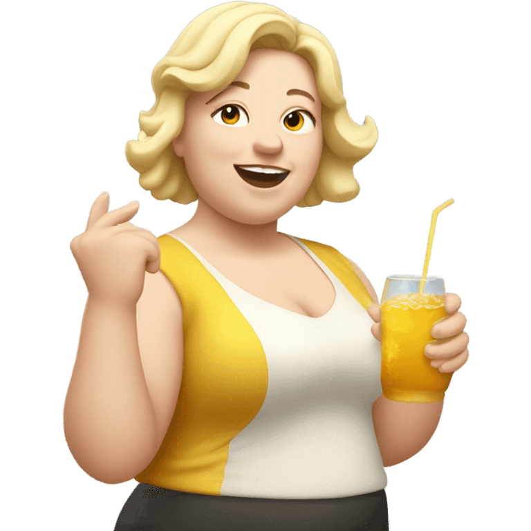 Chubby pale Woman dancing with drink with eyes closed emoji