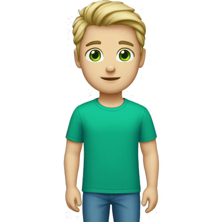 White boy with green eyes and blue t-shirt  emoji