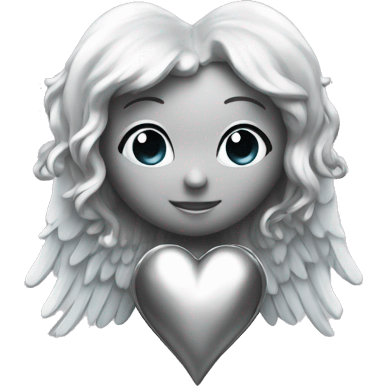 Silver chrome heart with angel halo emoji