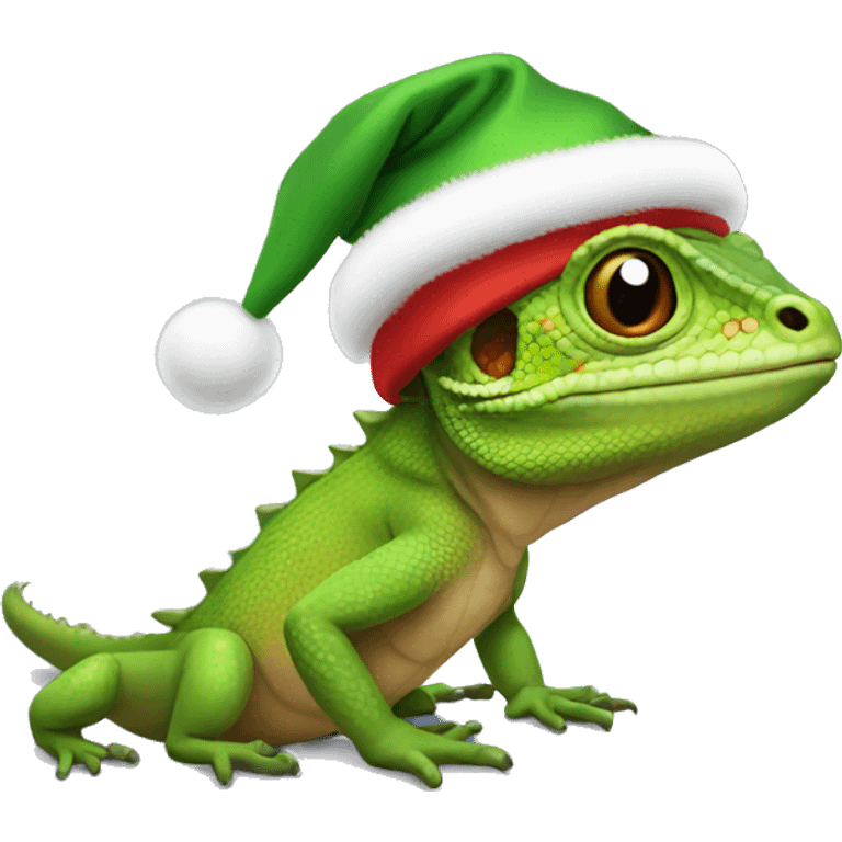 lizard wearing christmas hat emoji