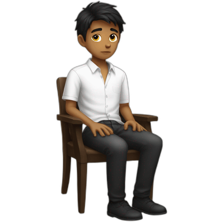 sad black haired boy boy with white shirt sitting in chair emoji