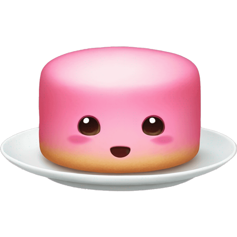 pink mochi cake on a plate without a face emoji