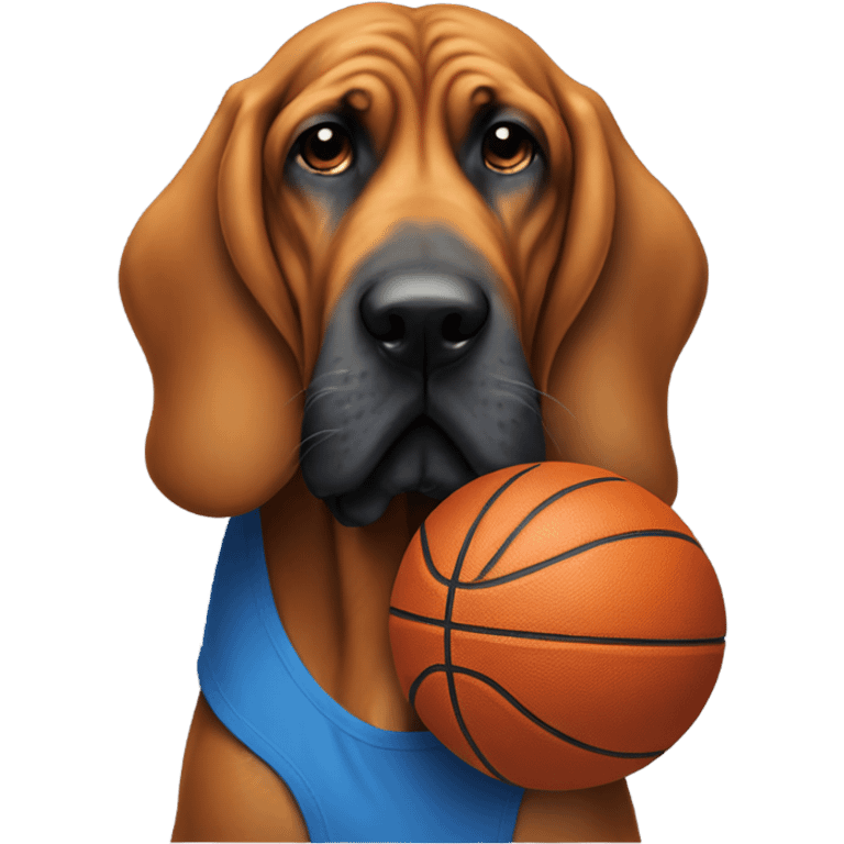 A blue and orange bloodhound holding a basketball. emoji