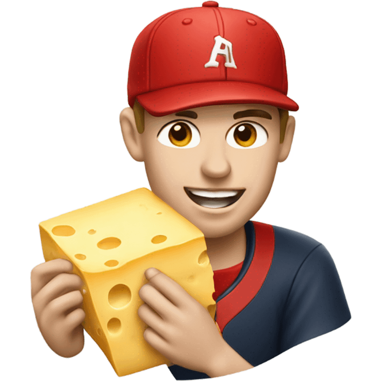 Caucasian Baseball player with red hat eating cheese emoji