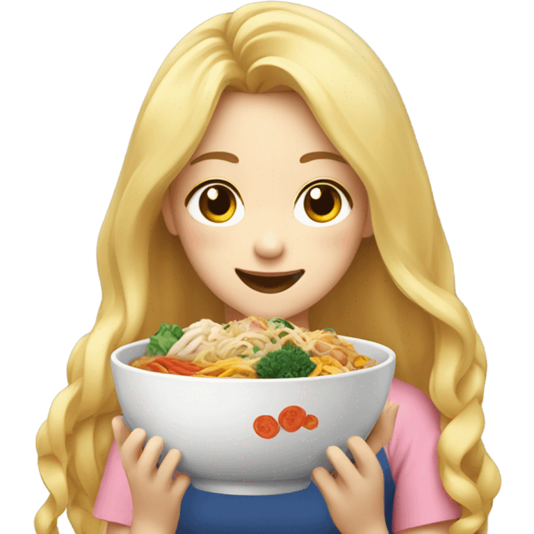  Blonde long hair girl eating Korean food emoji