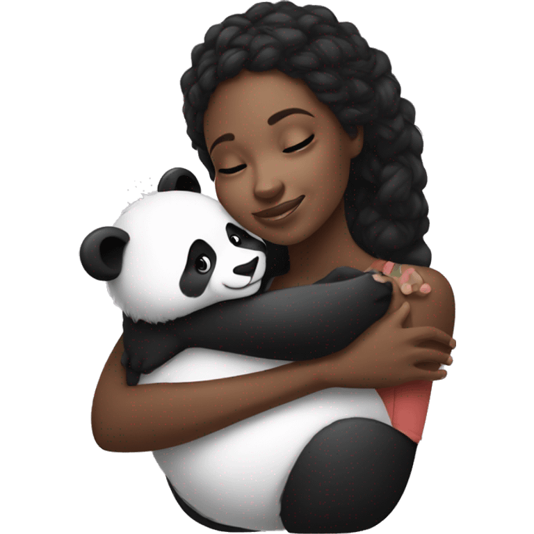 black girl huging panda emoji