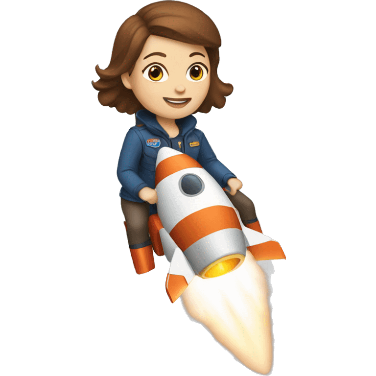 white woman brown hair riding a rocket emoji