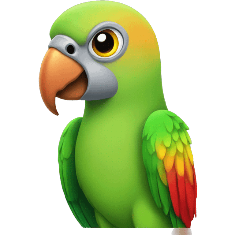 green parrot with grey wings, yellow spot on head and red eyes  emoji