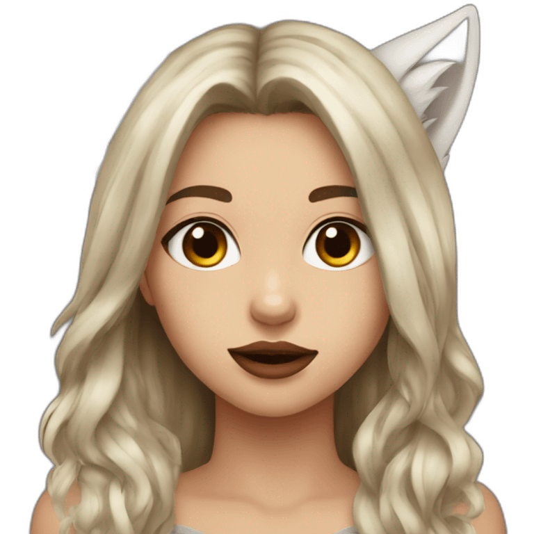  girl brown long hair lipstick wolf ears  emoji