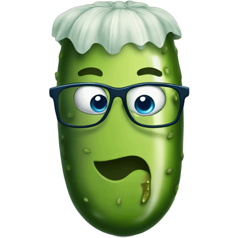 A pickle with blue eyes, wearing glasses emoji