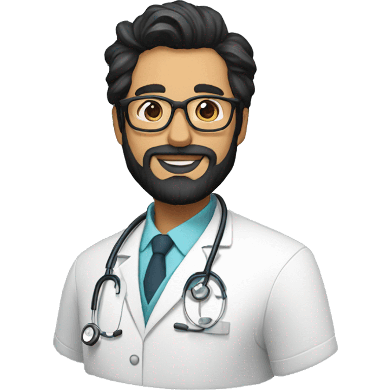 doctor with black hair and beard and glasses emoji