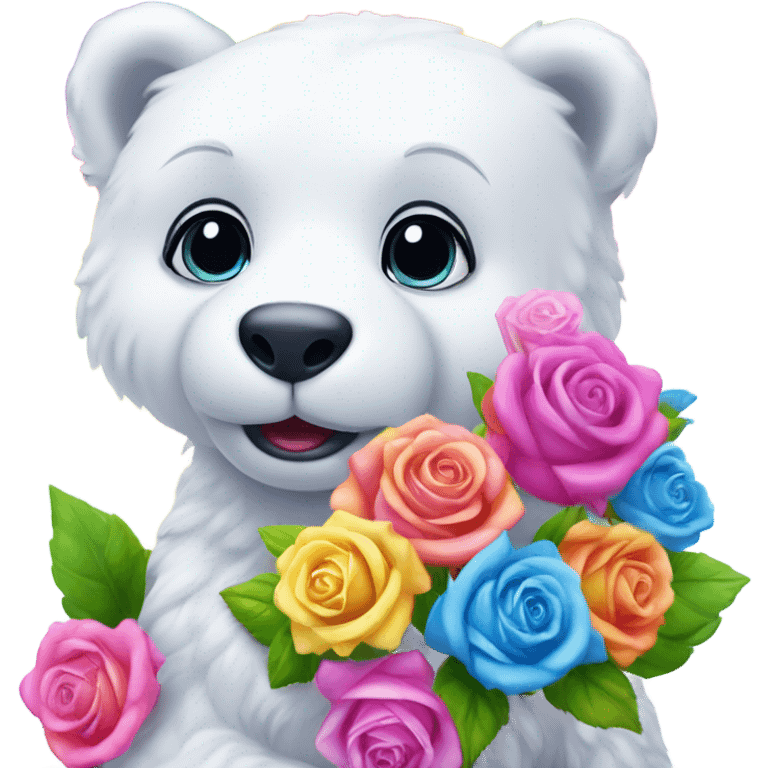 Lisa frank white bear with rainbow roses emoji