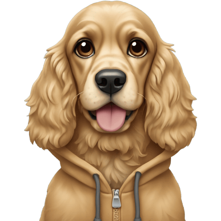 Cocker spaniel wearing a hoodie emoji