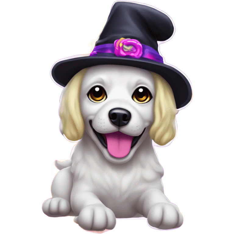 Lisa frank Halloween dog with with hat emoji