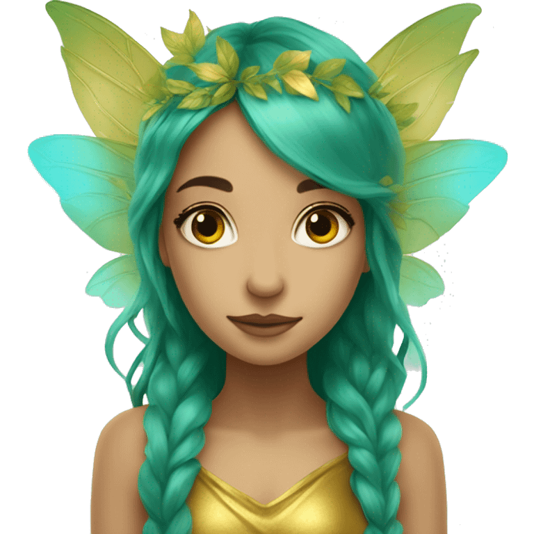 Beautiful, leaf, fairy, gold, turqoise, green, long hair, big wings emoji