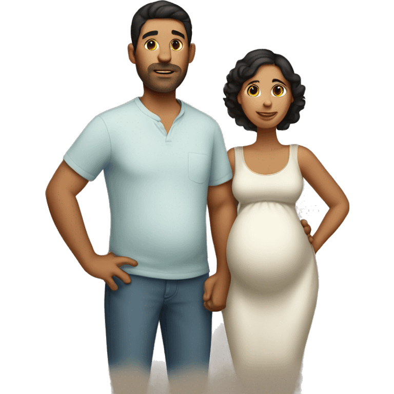 Latin pregnant wife and husband without facial hair emoji