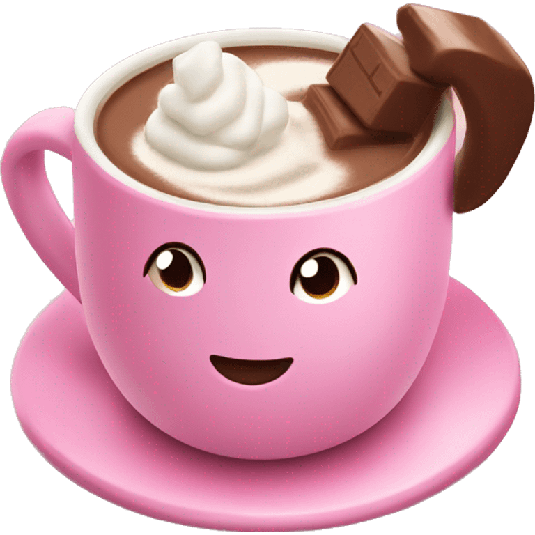 Hot chocolate in pink cup with cream and marshmallows  emoji