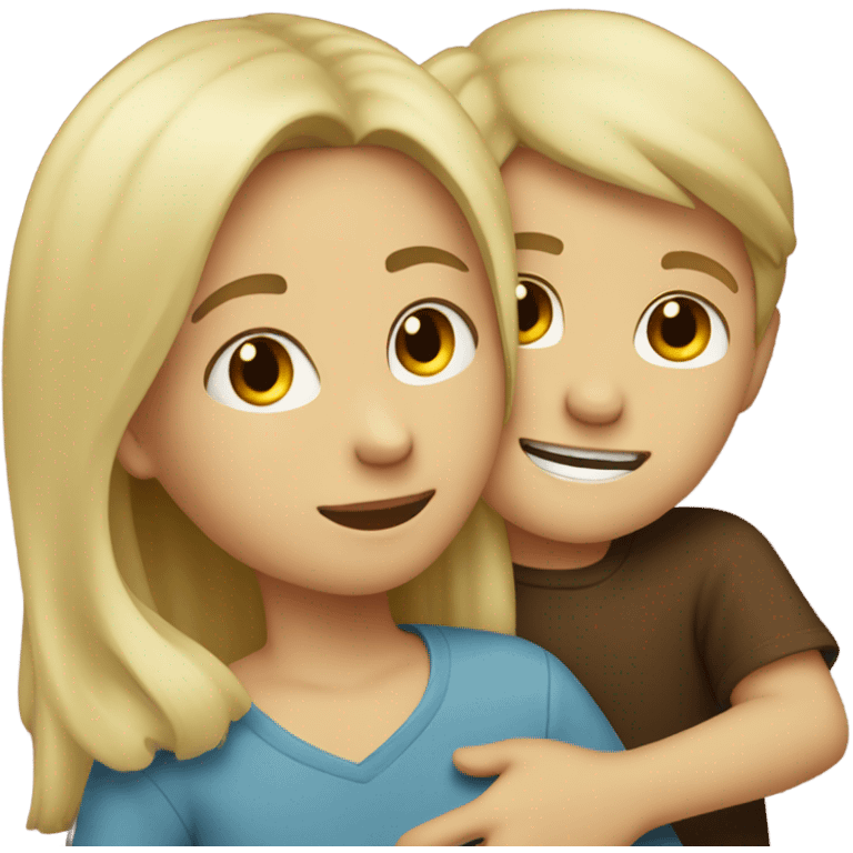 girl with blonde hair hugging a boy with brown hair  emoji