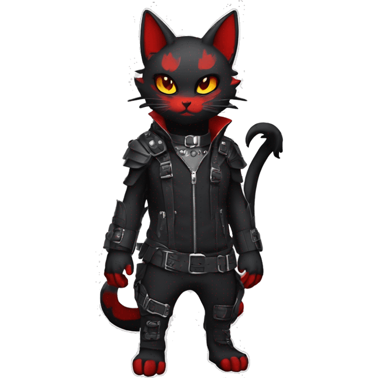 Anthro cool edgy elegant pretty black punk techwear red fantasy nargacuga-bat-cat-Fakemon collar harness warrior full body emoji