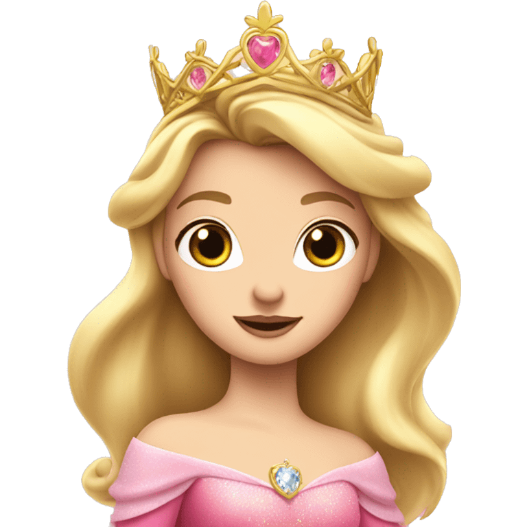 Princess Aurora with gold tiara pink dress   emoji