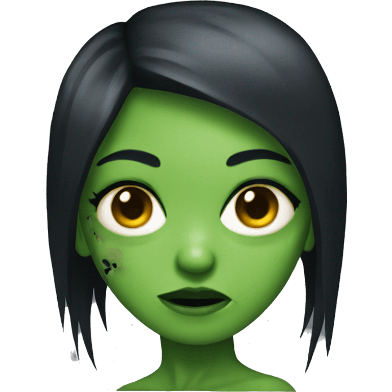 green zombie girl with black hair emoji