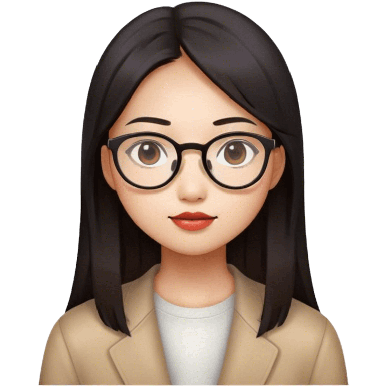 Asian girl, round face, long straight black brown hair with gradient red brown in the end, wear glasses emoji