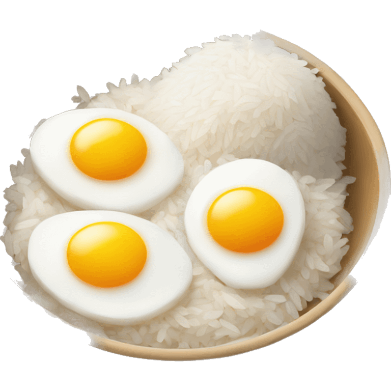 a bowl of rice with two eggs and two chicken emoji